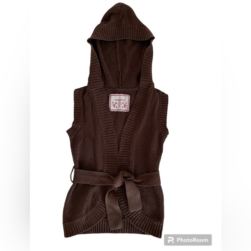 Mossimo Supply Co. Sweater Girls Size Medium Brown Vest Wrap Knit Hooded Belted